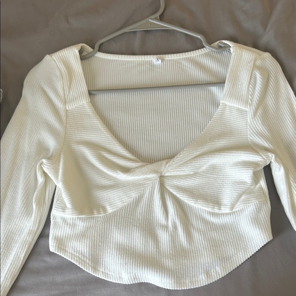 SHEIN Cream Ribbed Crop Top